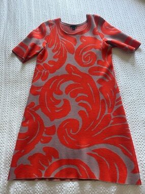 Ann Taylor Red and Taupe/Pink Floral-Pattern Midi Dress
